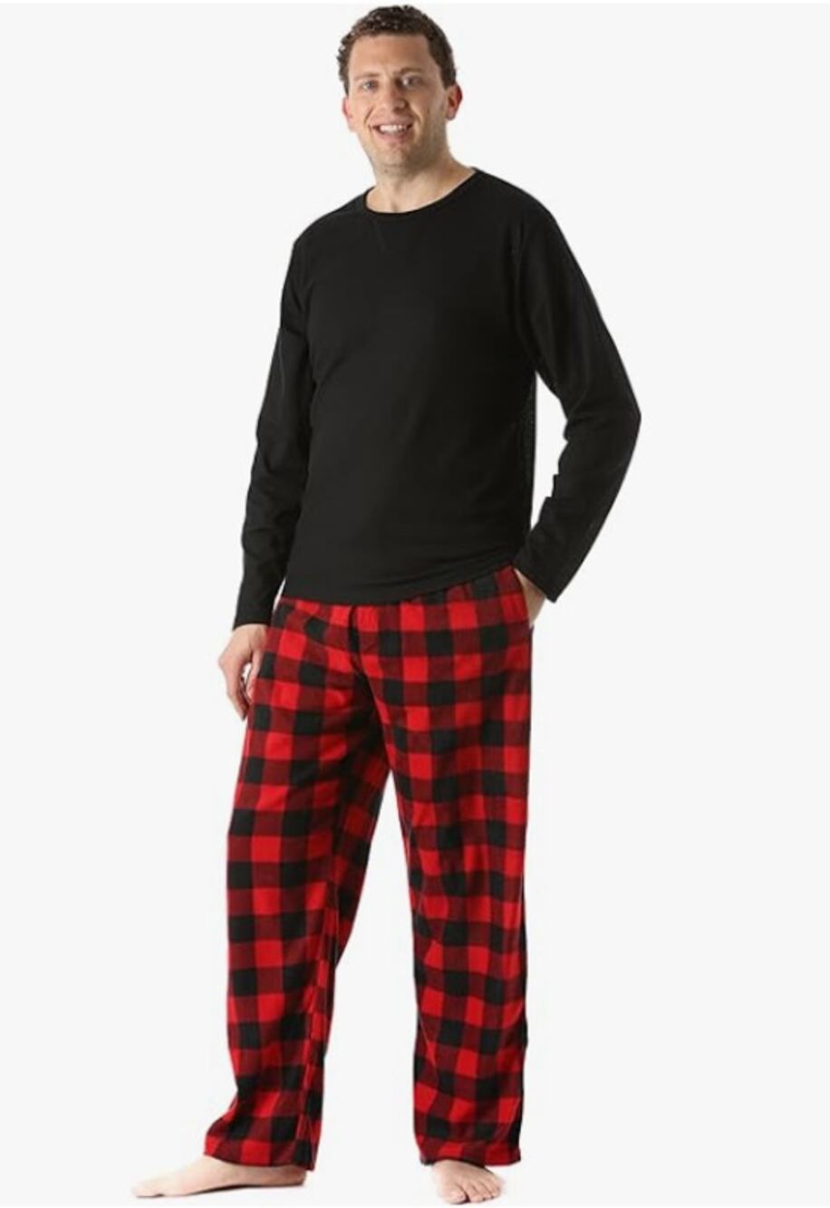 Men’s M Holiday Pajama Set Red/Black Plaid Includes New Matching Socks - EUC